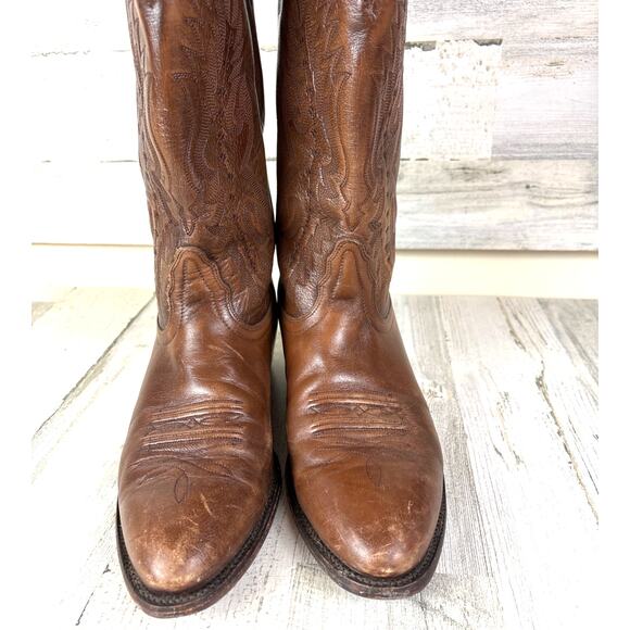 Nocona Mens 10.5 Antique Tan Calf Leather 13 Inch Pull On Cowboy Boots Western - Picture 4 of 9